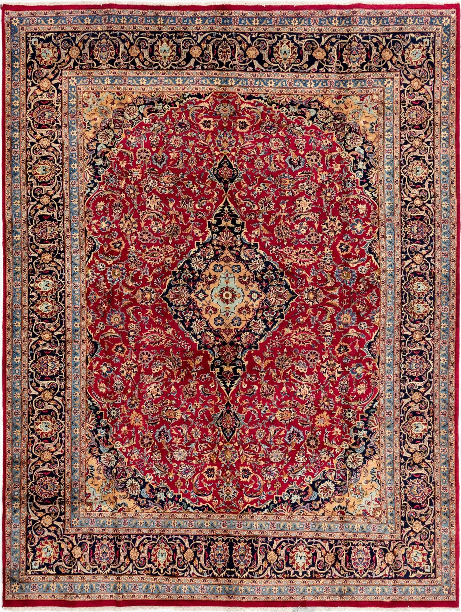 9' 9 x 12' 10  Hand Knotted Mashad Persian Wool Rug