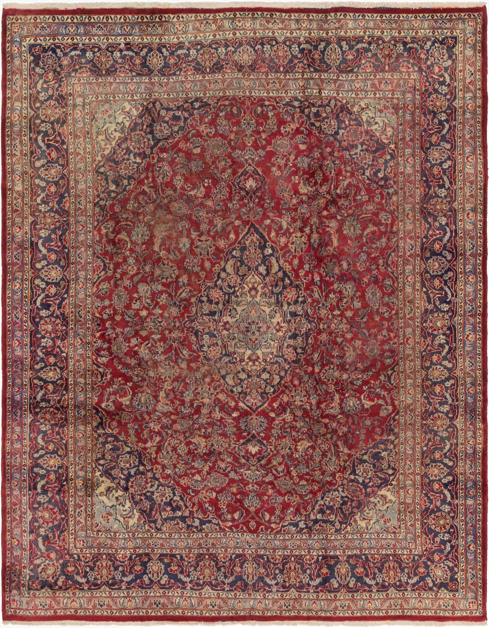 9' 8 x 12' 5  Hand Knotted Mashad Persian Wool Rug