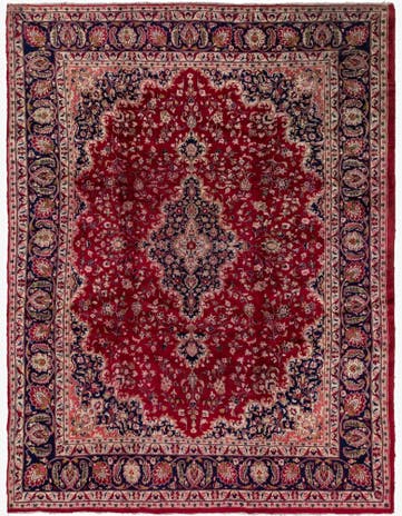 9' 8 x 12' 10 Hand Knotted Mashad Persian Wool Rug