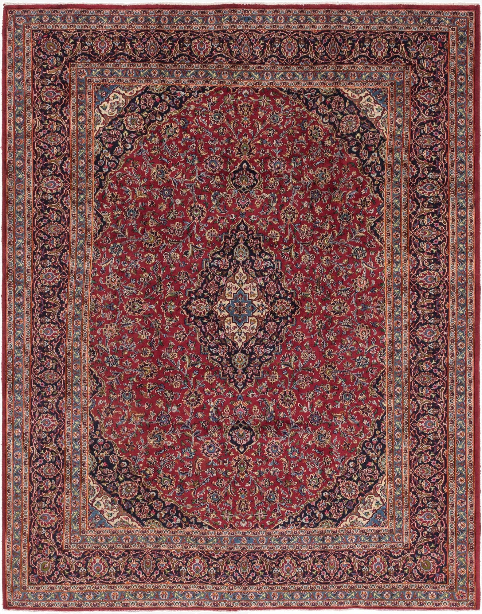 9' 8 x 12' 6  Hand Knotted Mashad Persian Wool Rug