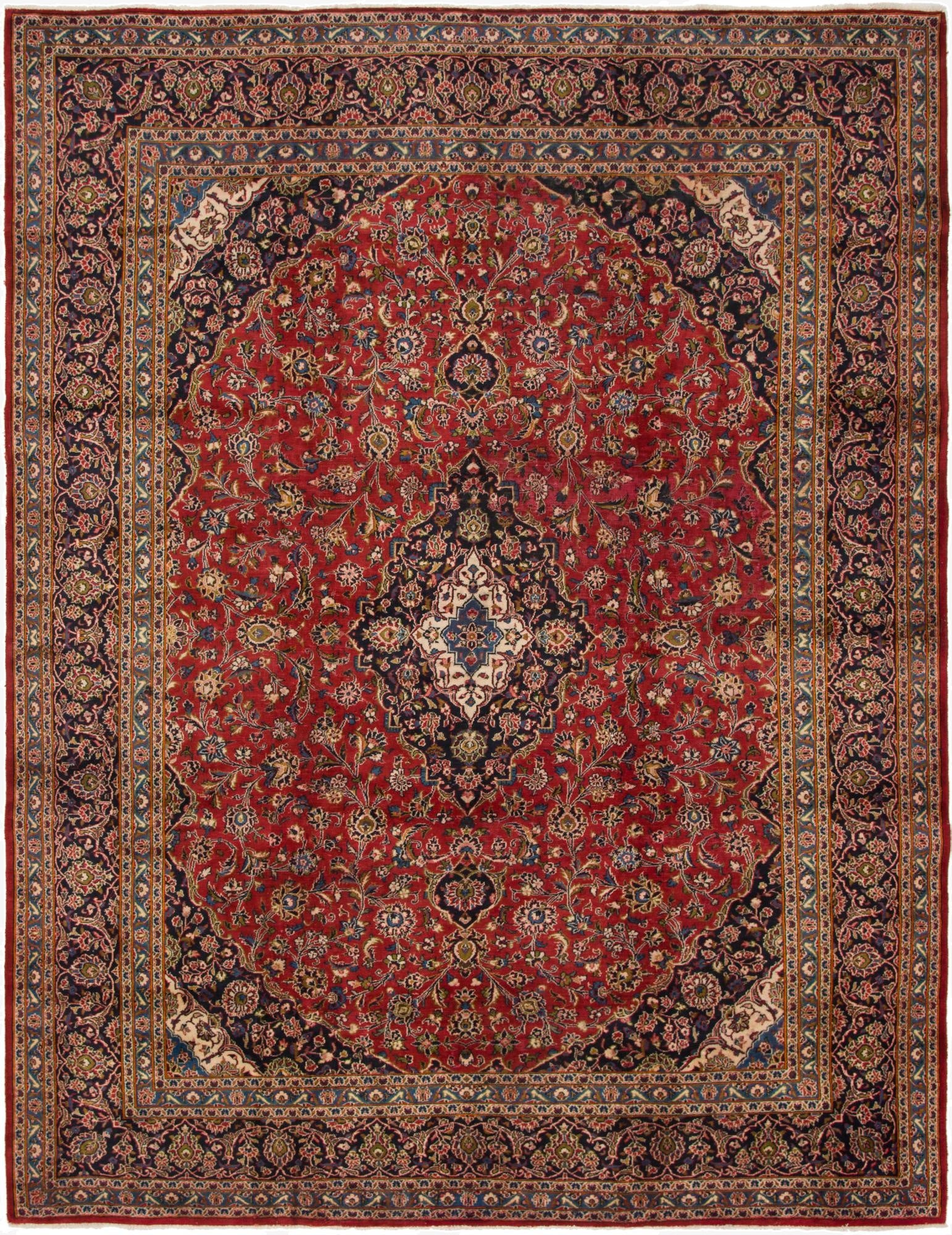 9' 7 x 12' 8  Hand Knotted Mashad Persian Wool Rug