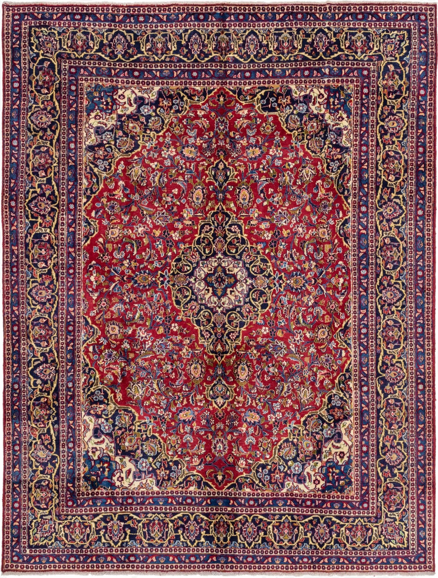 9' 6 x 12' 5  Hand Knotted Mashad Persian Wool Rug