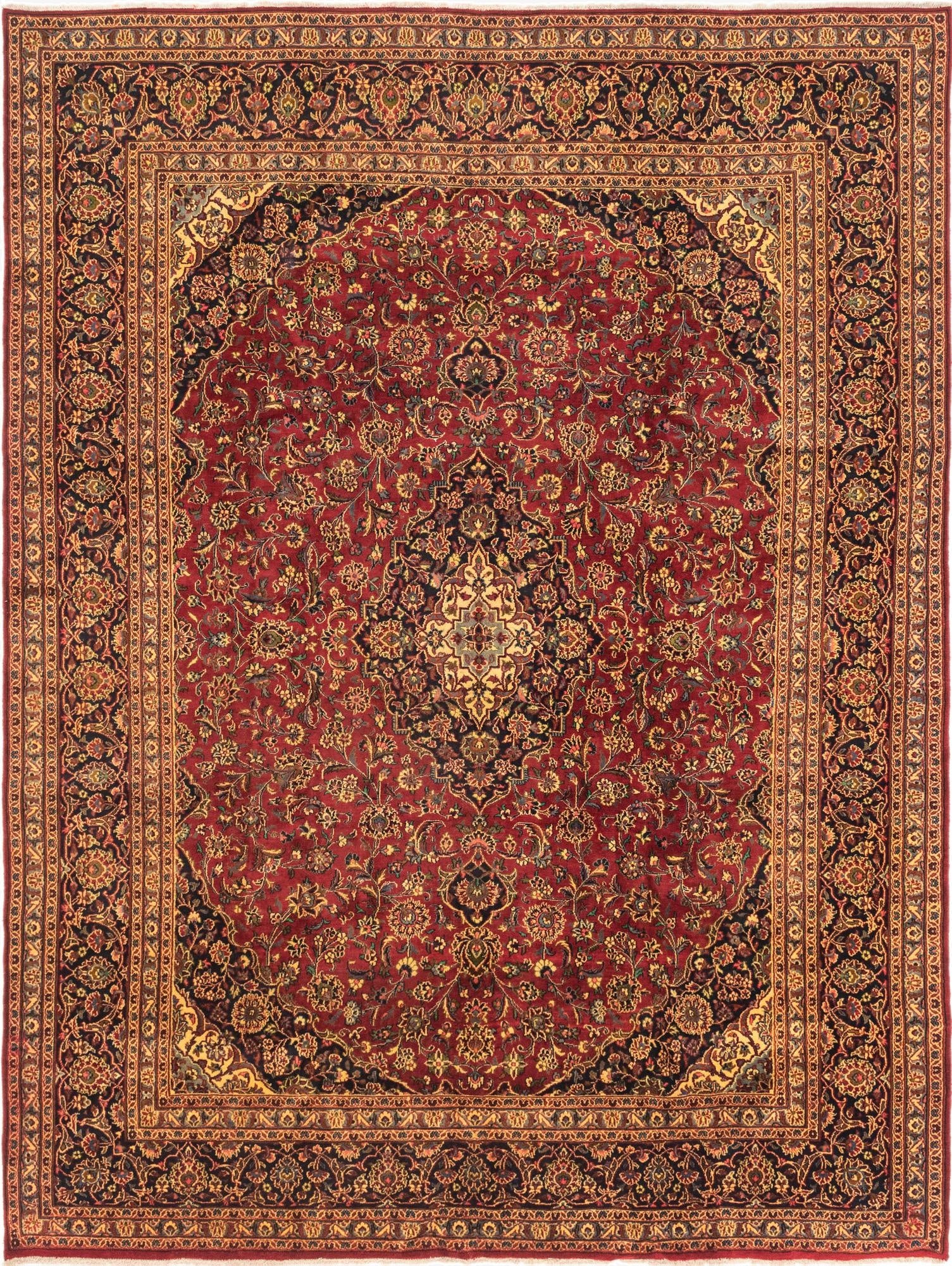 9' 9 x 12' 7  Hand Knotted Mashad Persian Wool Rug
