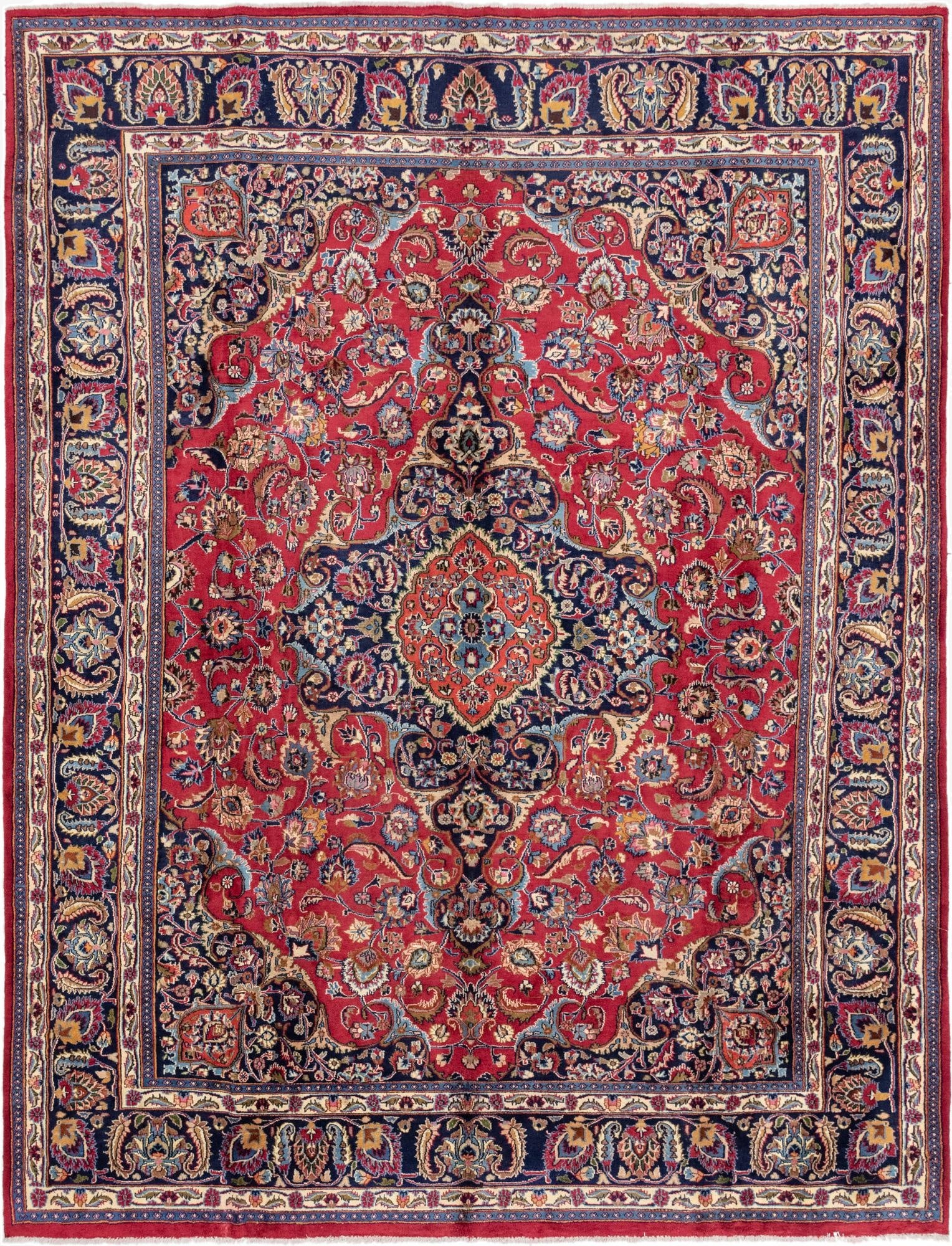 9' 8 x 12' 7  Hand Knotted Mashad Persian Wool Rug