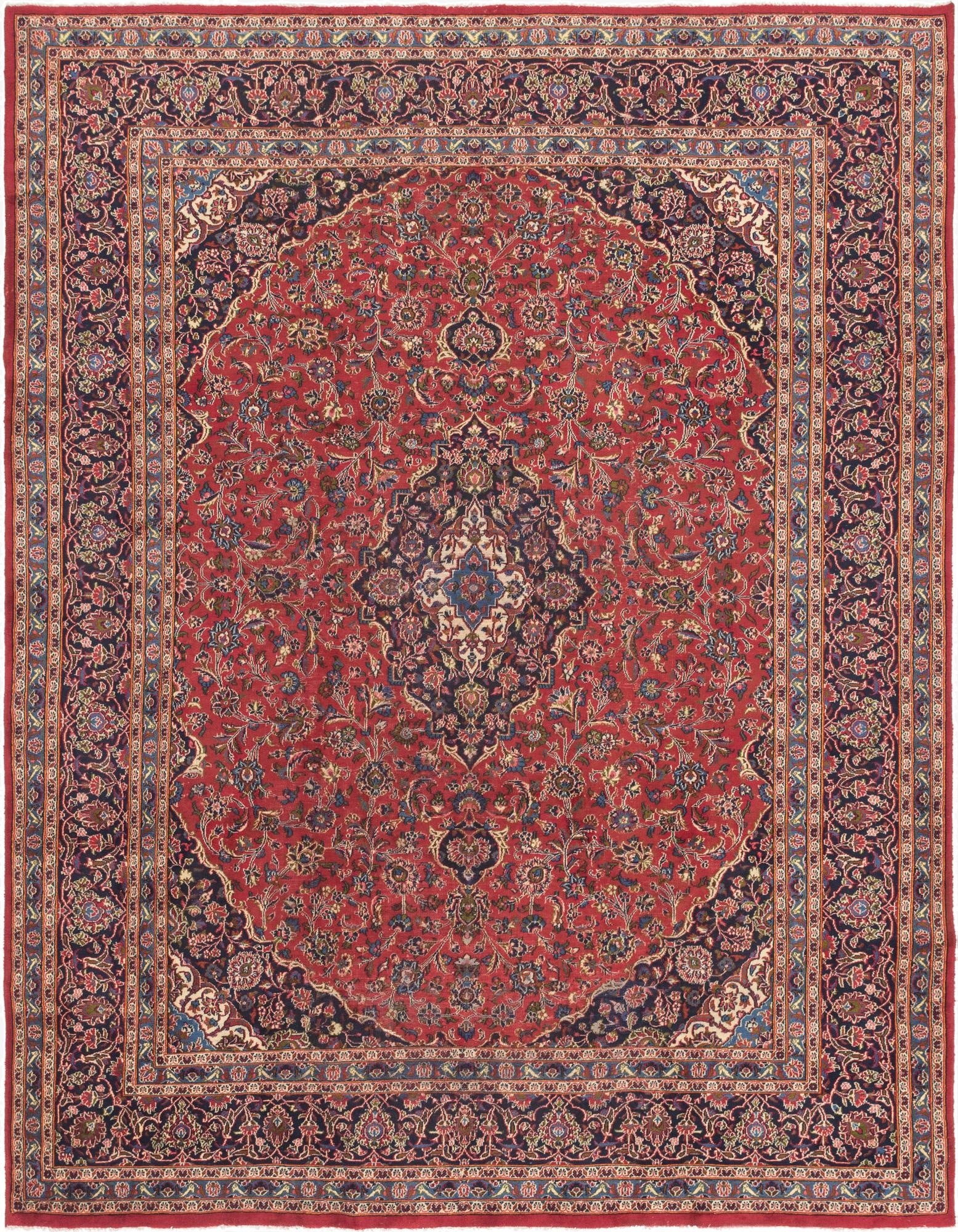 9' 9 x 12' 5  Hand Knotted Mashad Persian Wool Rug