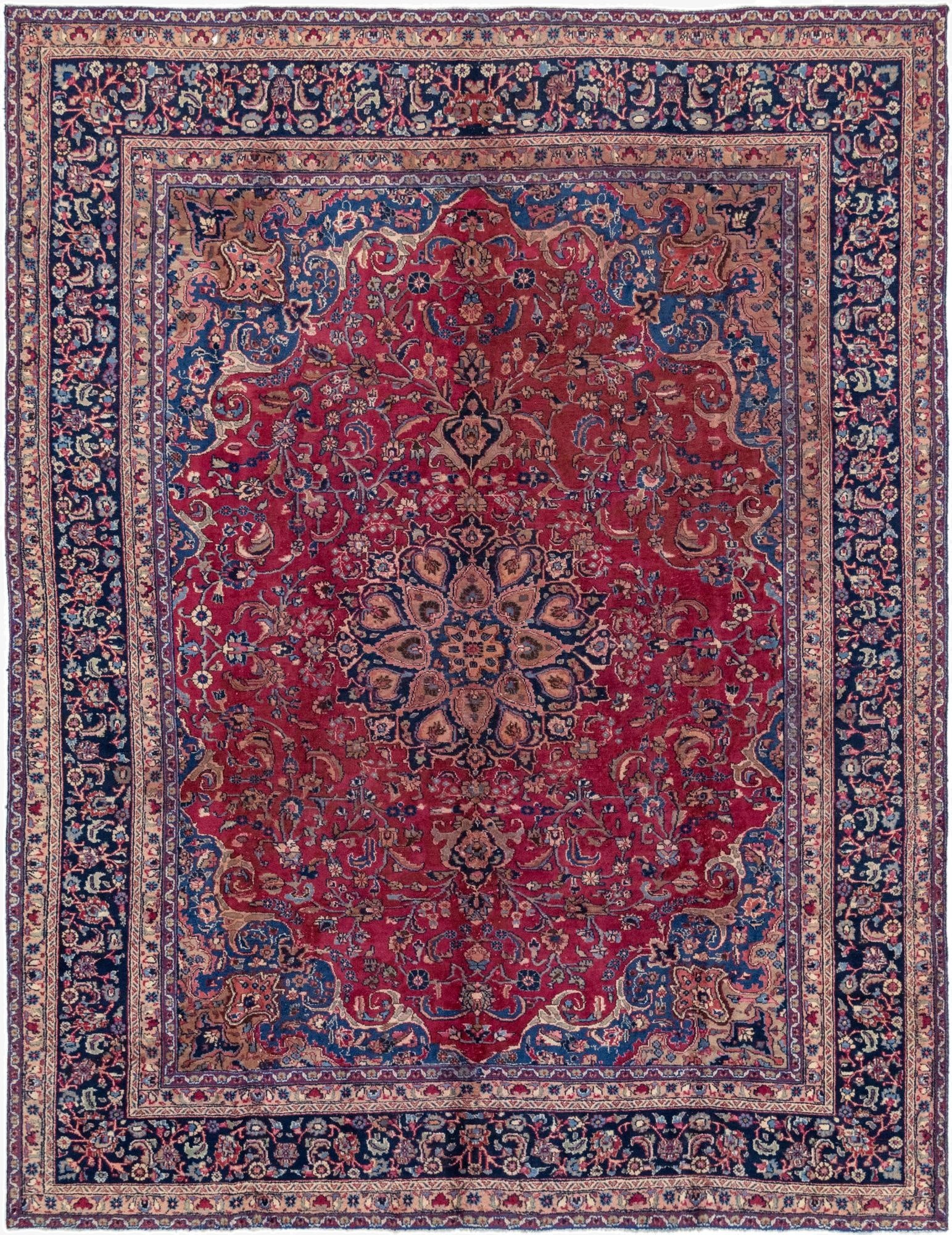 9' 8 x 12' 6  Hand Knotted Mashad Persian Wool Rug