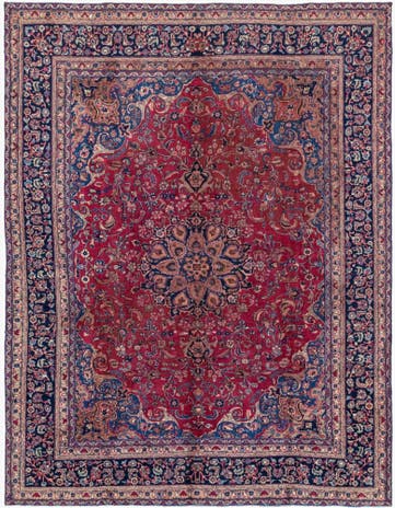 9' 8 x 12' 6 Hand Knotted Mashad Persian Wool Rug