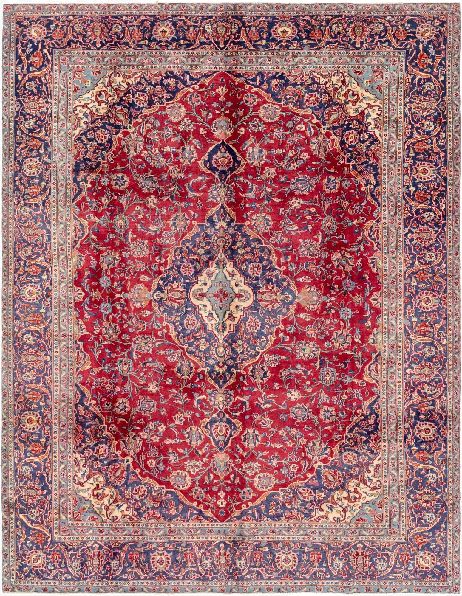 9' 6 x 12' 6  Hand Knotted Mashad Persian Wool Rug