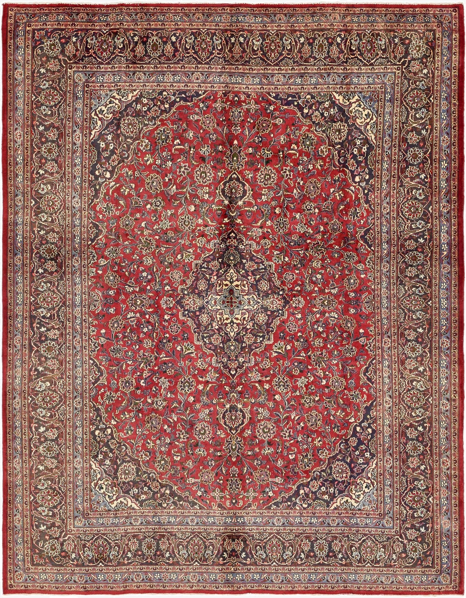9' 9 x 12' 6  Hand Knotted Mashad Persian Wool Rug