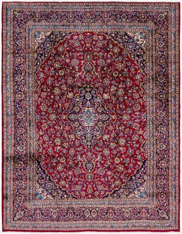 10' x 12' 9 Hand Knotted Mashad Persian Wool Rug