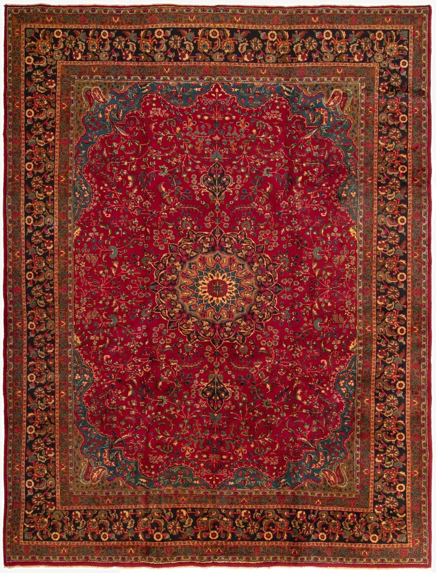 9' 8 x 12' 8  Hand Knotted Mashad Persian Wool Rug