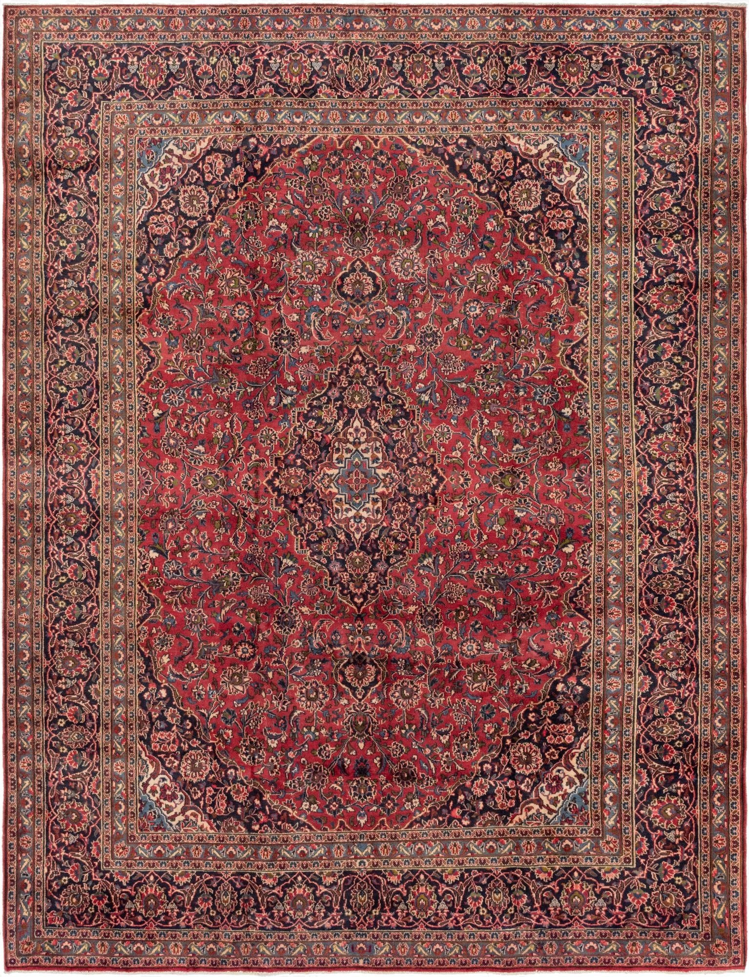 9' 7 x 12' 8  Hand Knotted Mashad Persian Wool Rug