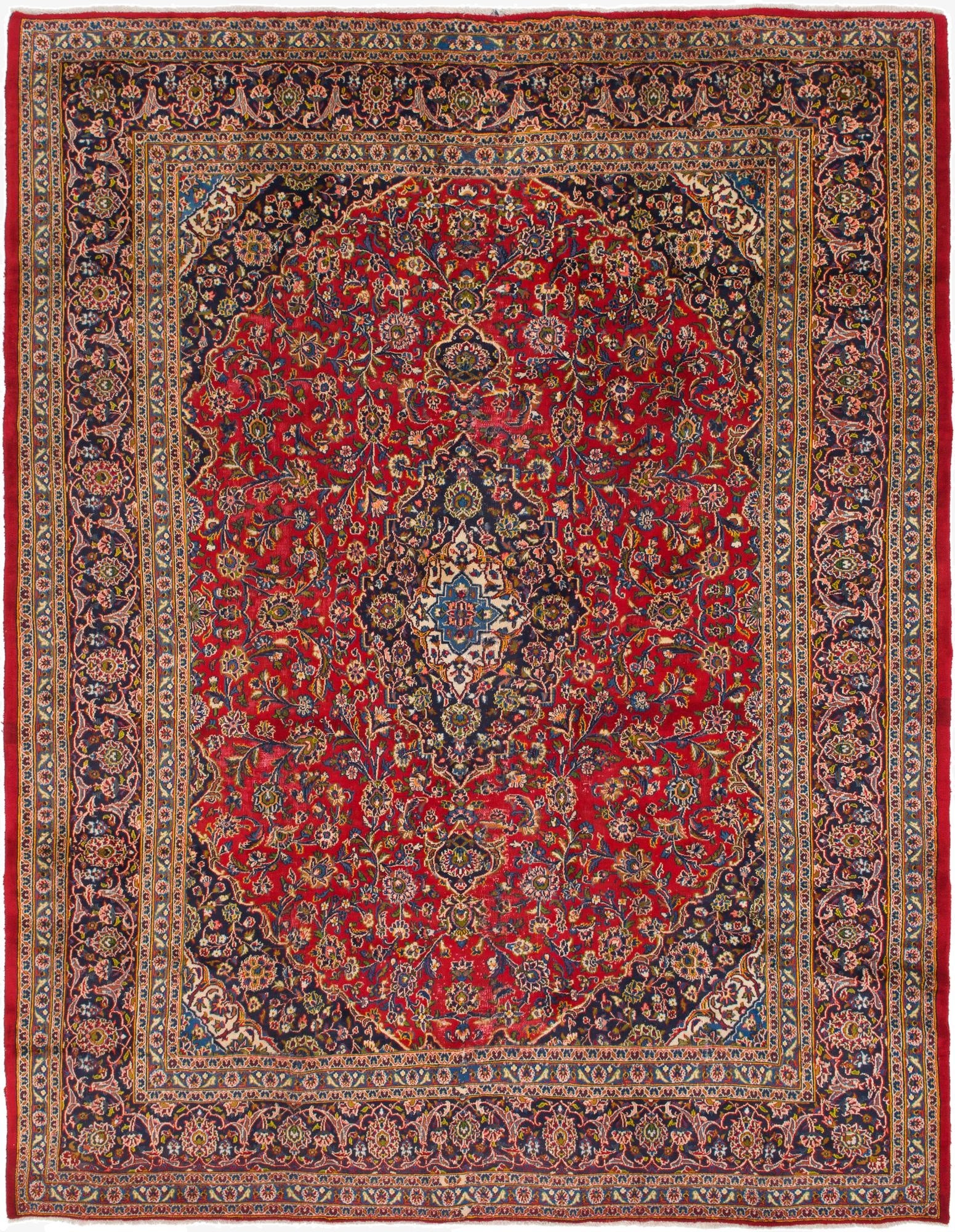 9' 9 x 12' 9  Hand Knotted Mashad Persian Wool Rug