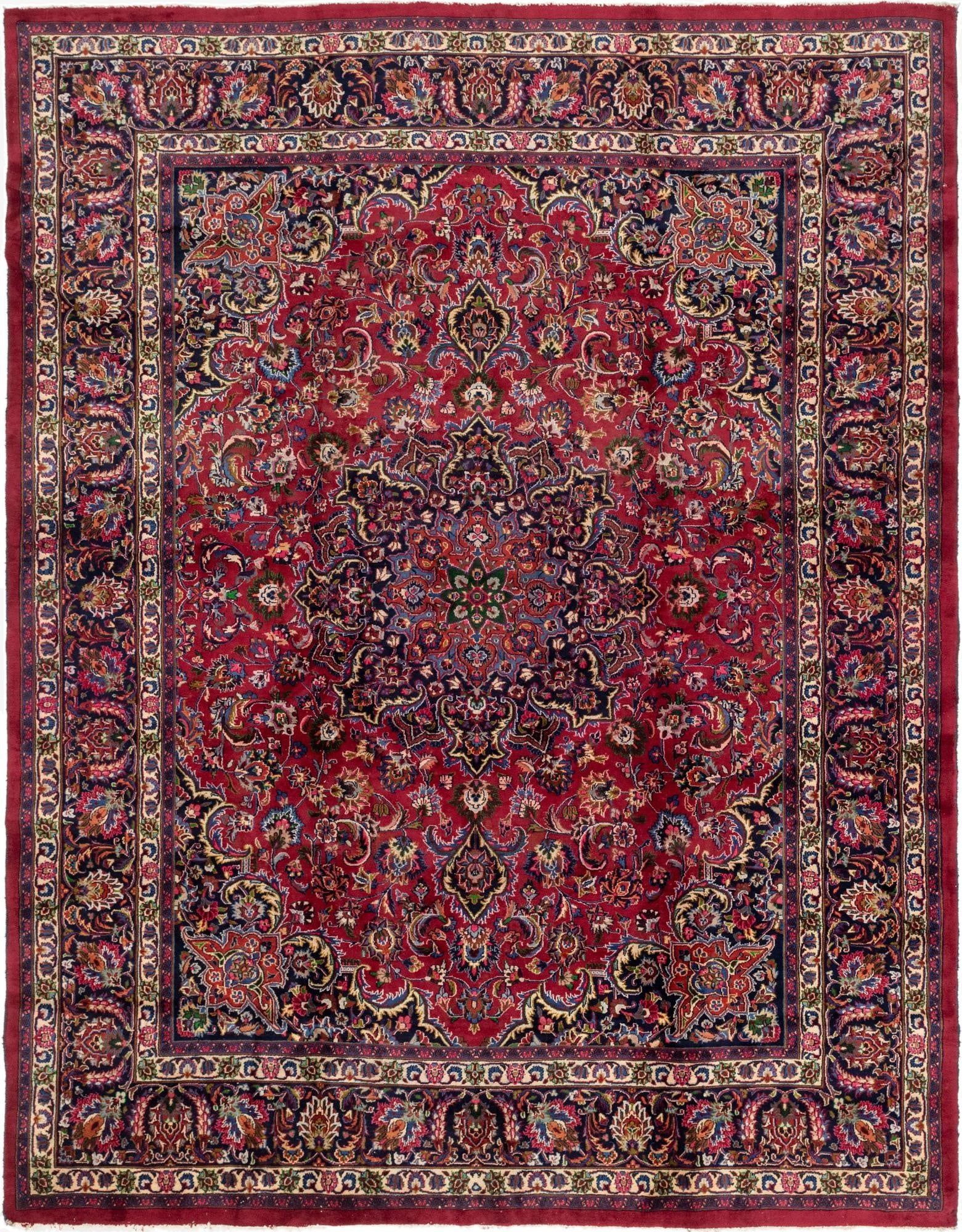 9' 9 x 12' 7  Hand Knotted Mashad Persian Wool Rug