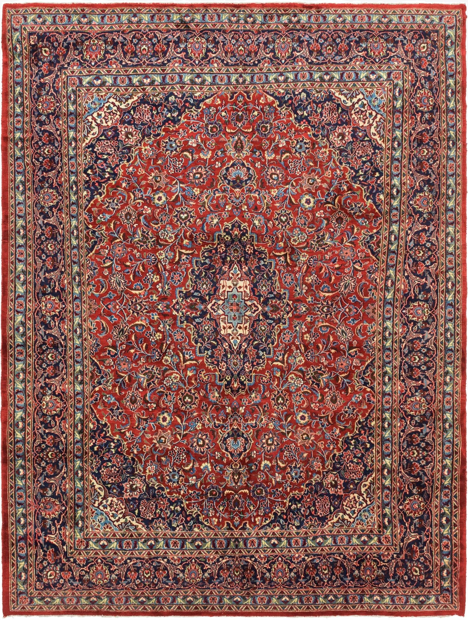 9' 7 x 12' 10  Hand Knotted Mashad Persian Wool Rug