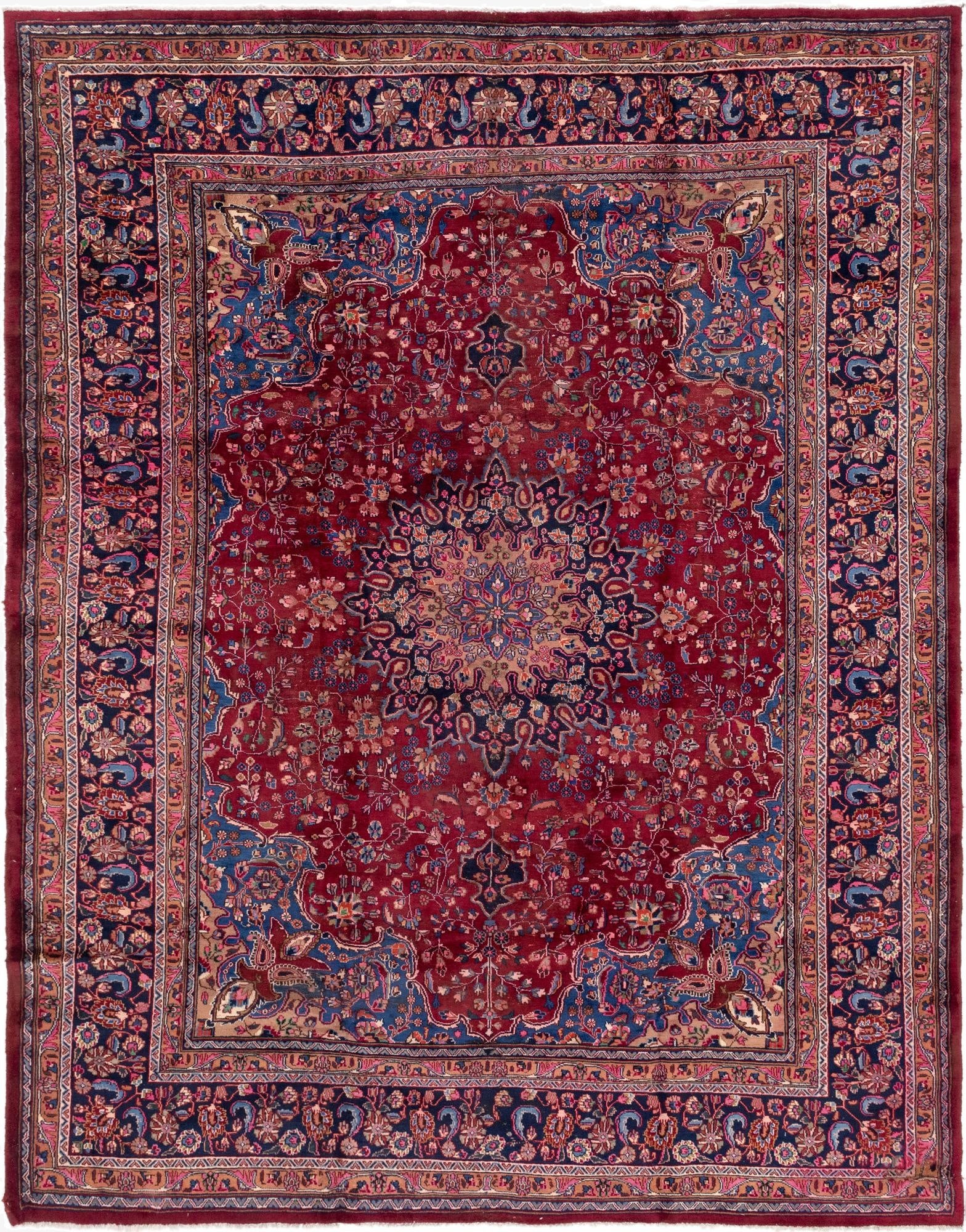 9' 7 x 12' 6  Hand Knotted Mashad Persian Wool Rug