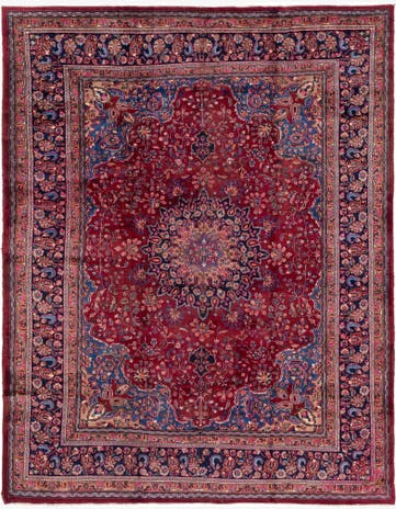 9' 7 x 12' 6 Hand Knotted Mashad Persian Wool Rug