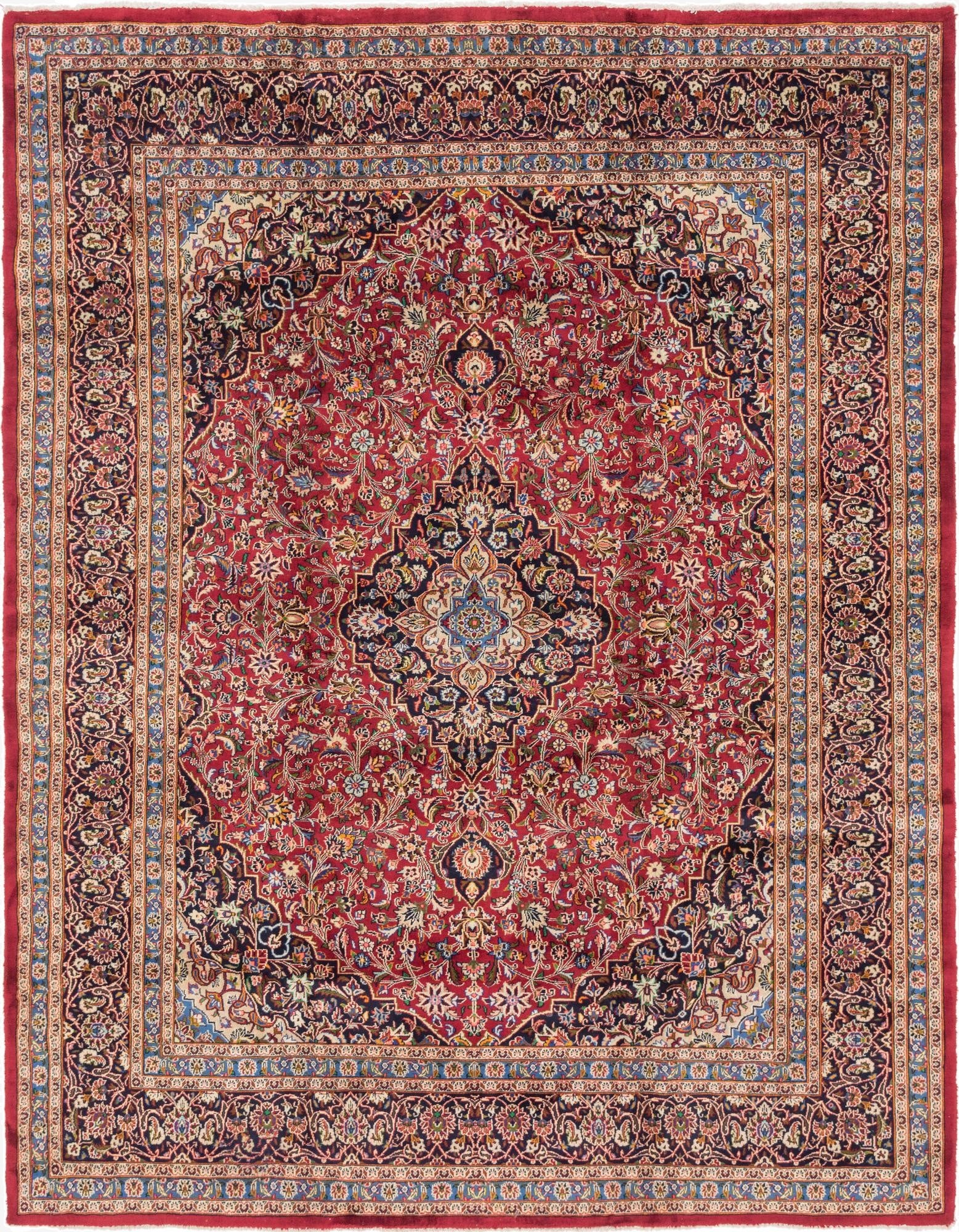 9' 9 x 12' 7  Hand Knotted Mashad Persian Wool Rug