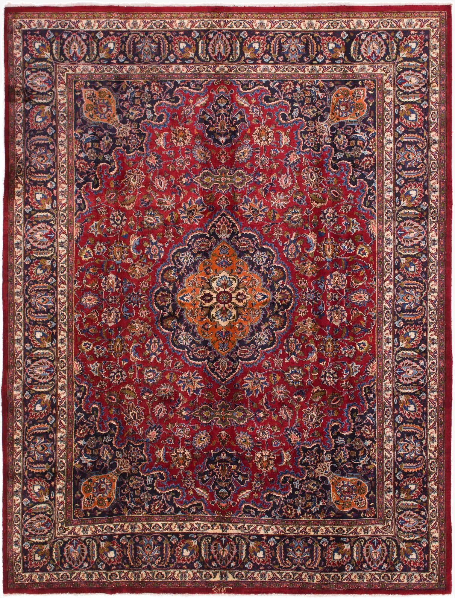 9' 7 x 12' 9  Hand Knotted Mashad Persian Wool Rug