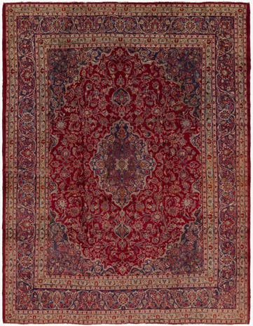9' 10 x 12' 6 Hand Knotted Mashad Persian Wool Rug