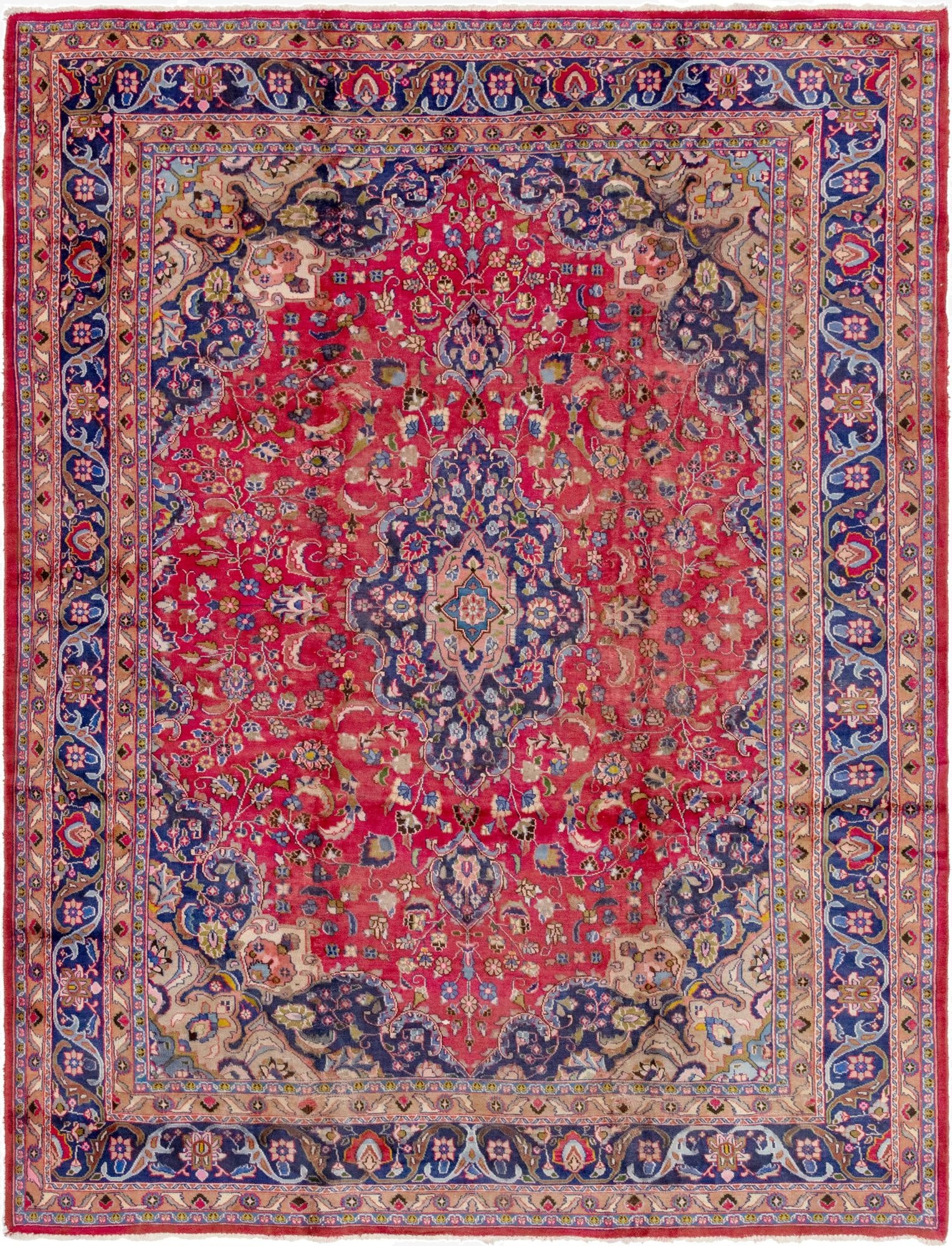 9' 5 x 12' 7  Hand Knotted Mashad Persian Wool Rug