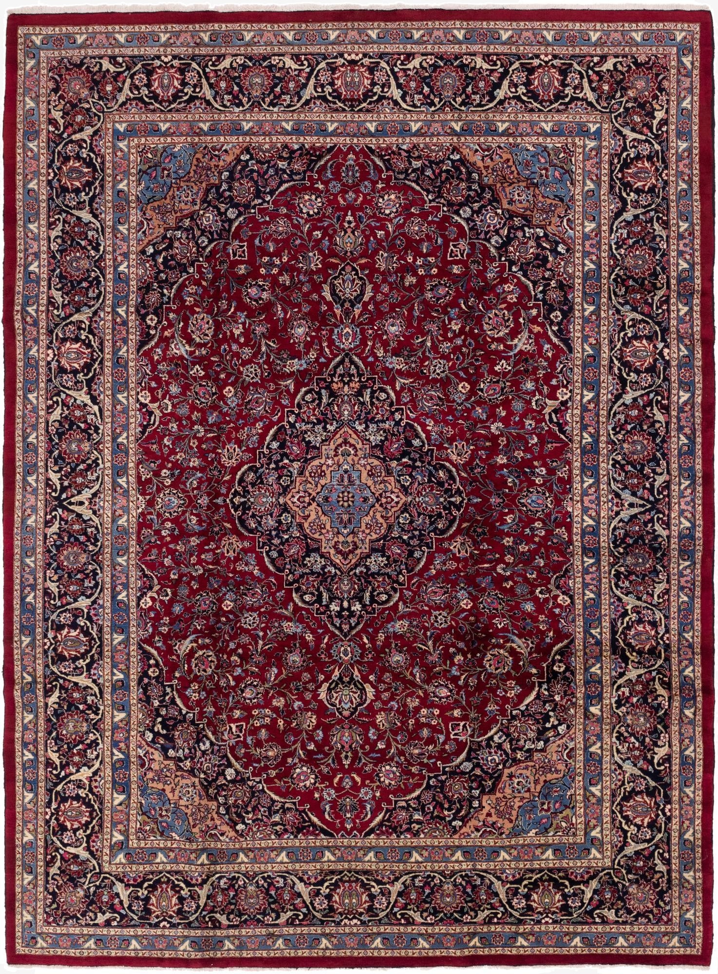9' 7 x 13' 6  Hand Knotted Mashad Persian Wool Rug