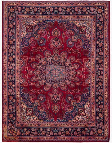 9' 7 x 12' 7 Hand Knotted Mashad Persian Wool Rug