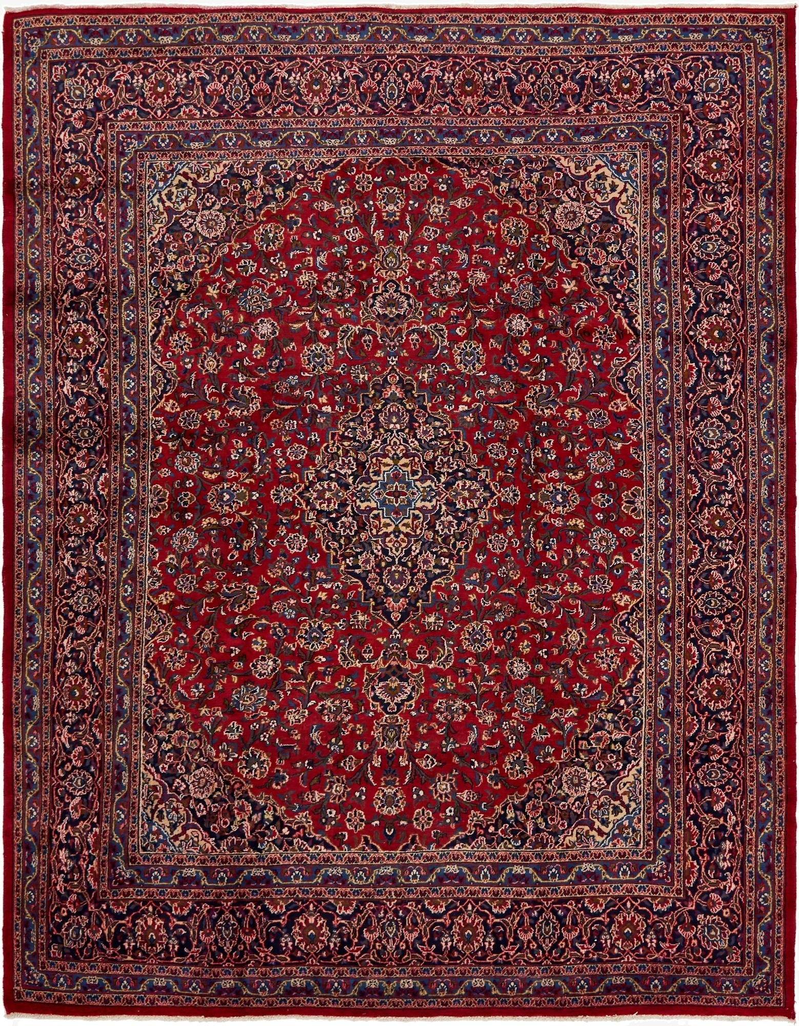 9' 6 x 12' 7  Hand Knotted Mashad Persian Wool Rug