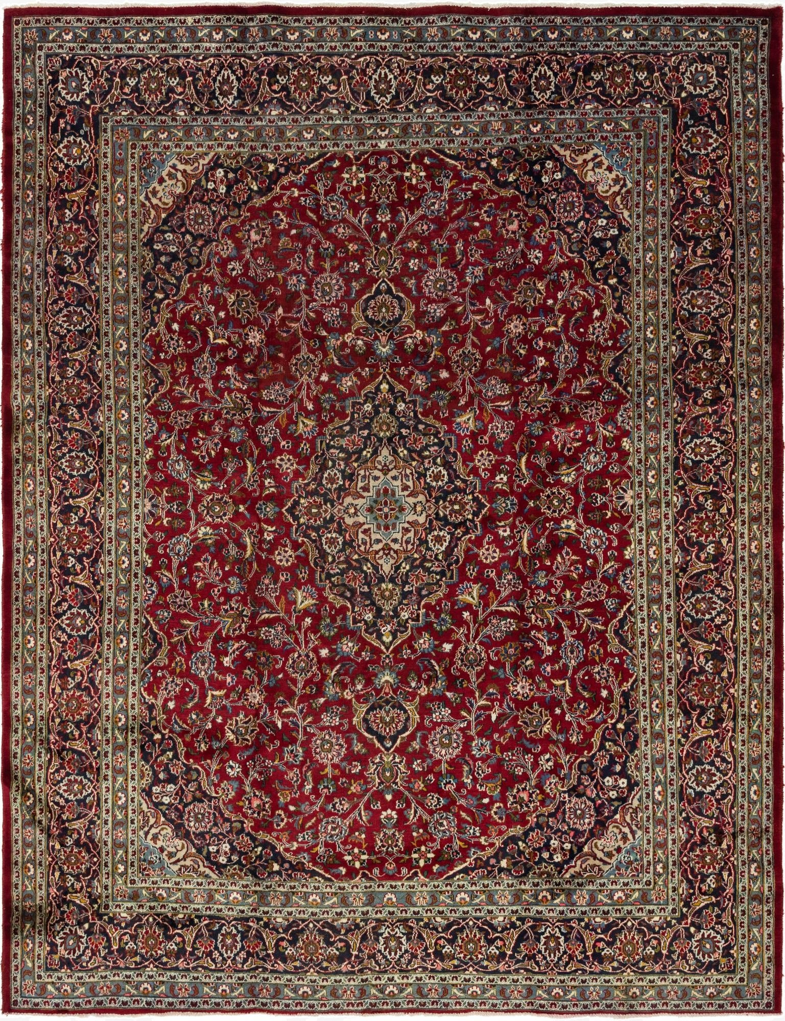9' 8 x 12' 5  Hand Knotted Mashad Persian Wool Rug