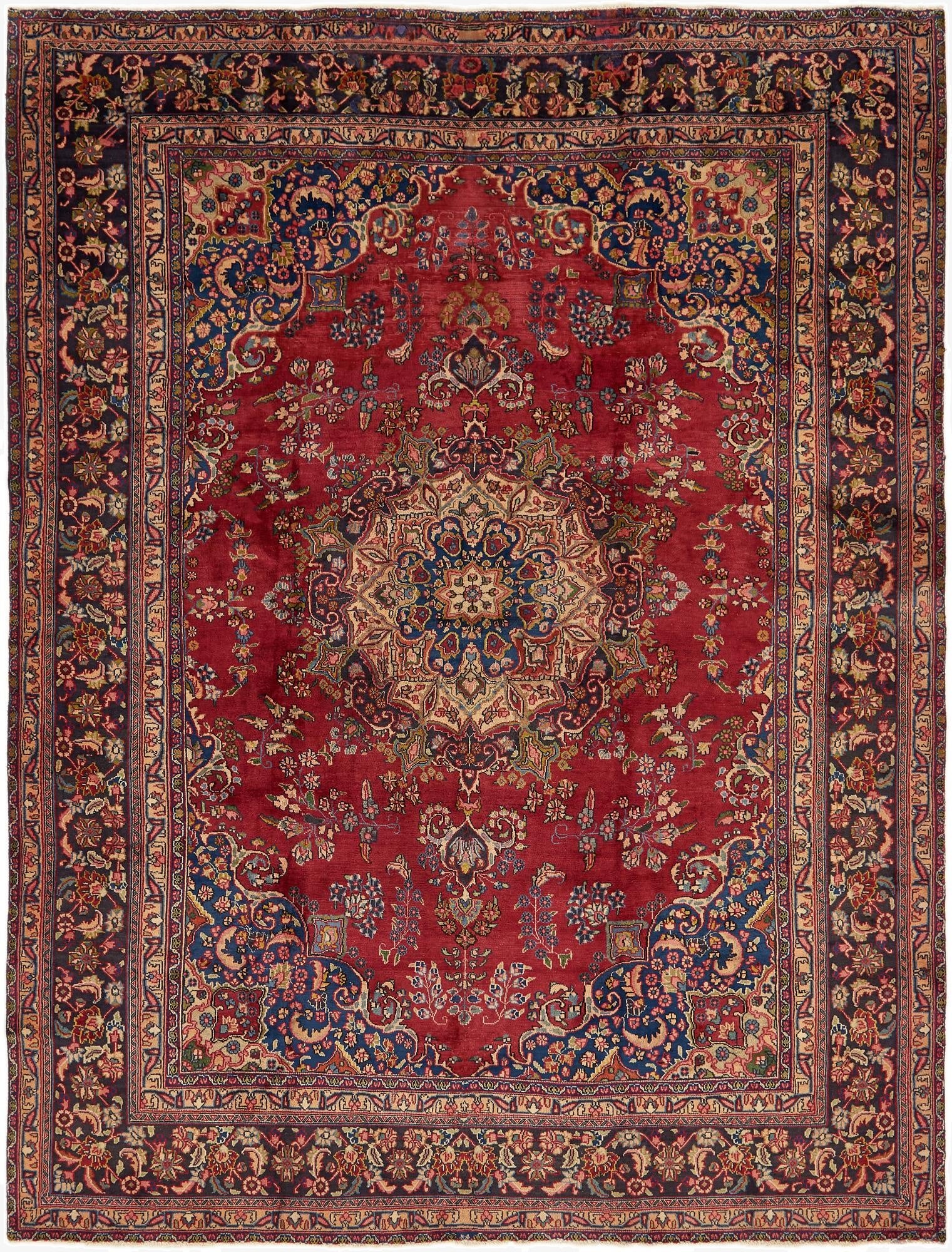 9' 6 x 12' 8  Hand Knotted Mashad Persian Wool Rug
