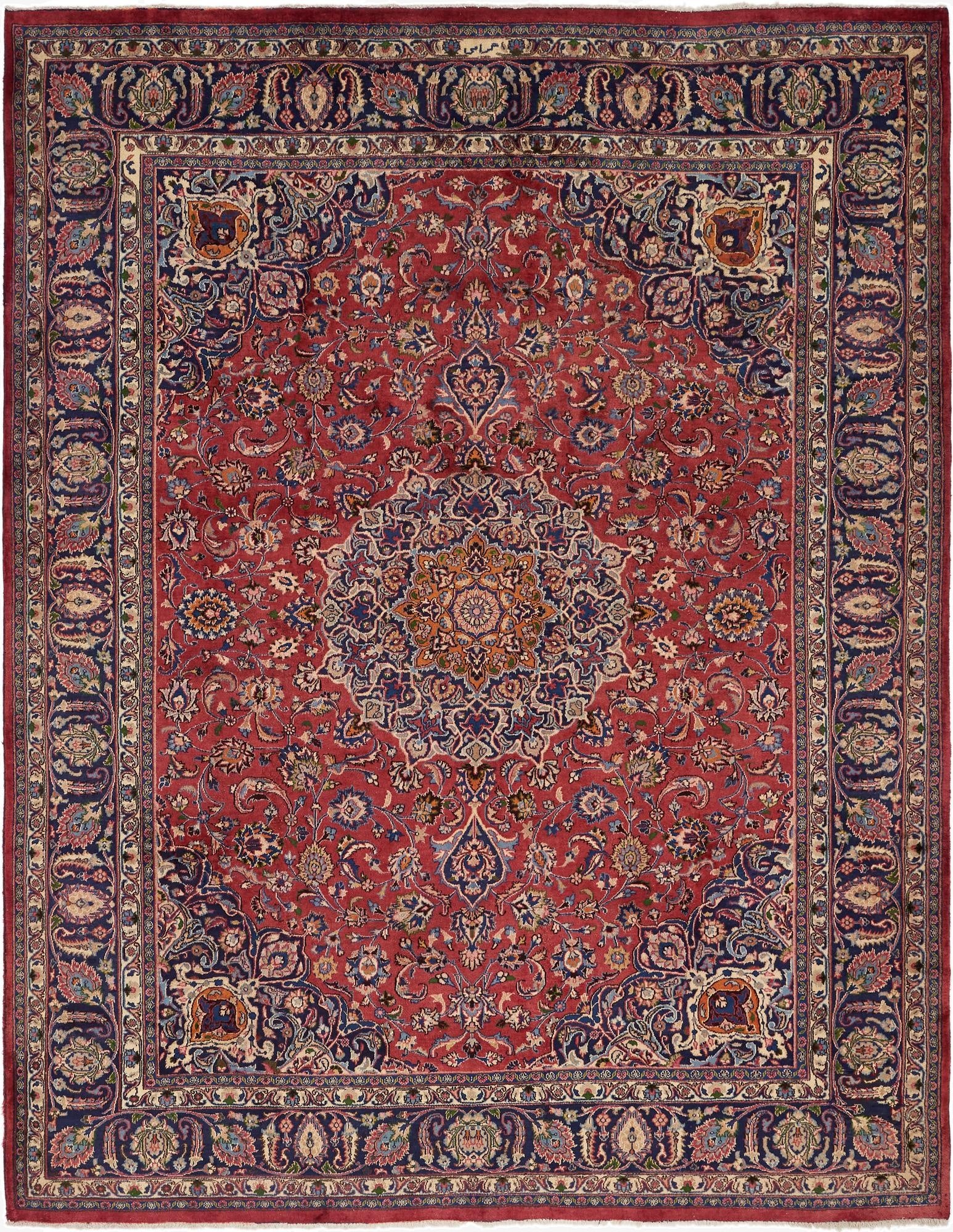 9' 8 x 12' 7  Hand Knotted Mashad Persian Wool Rug
