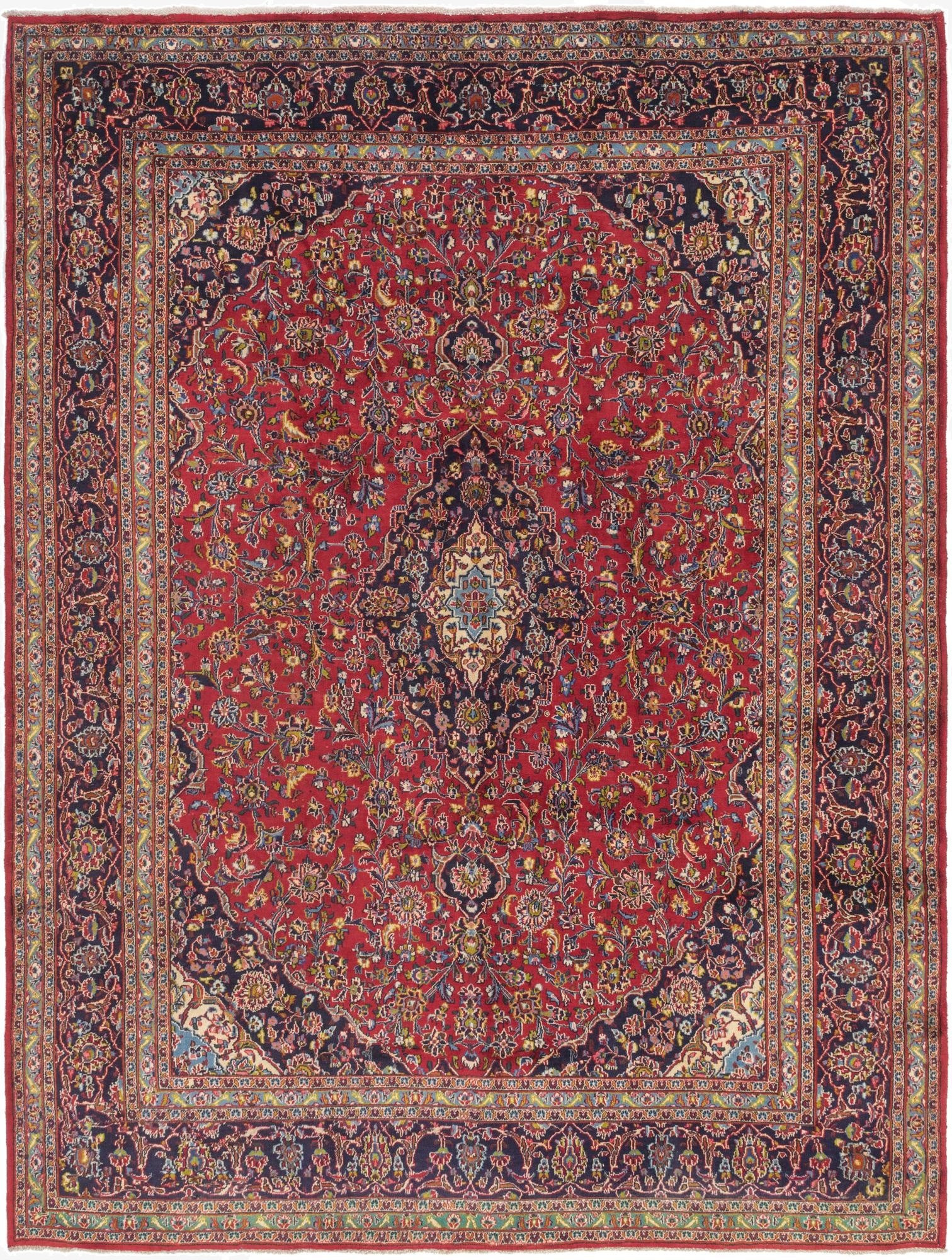 9' 8 x 12' 9  Hand Knotted Mashad Persian Wool Rug