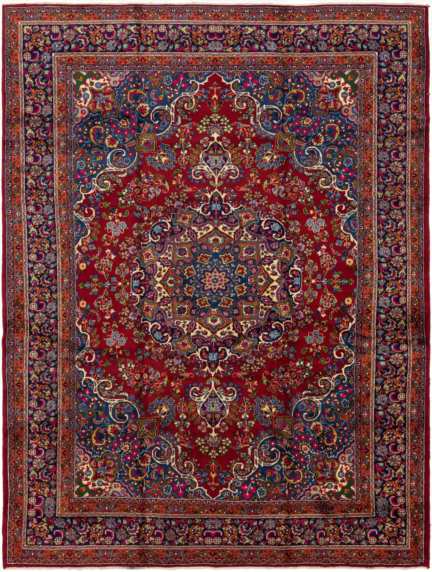 9' 5 x 13' 6  Hand Knotted Mashad Persian Wool Rug