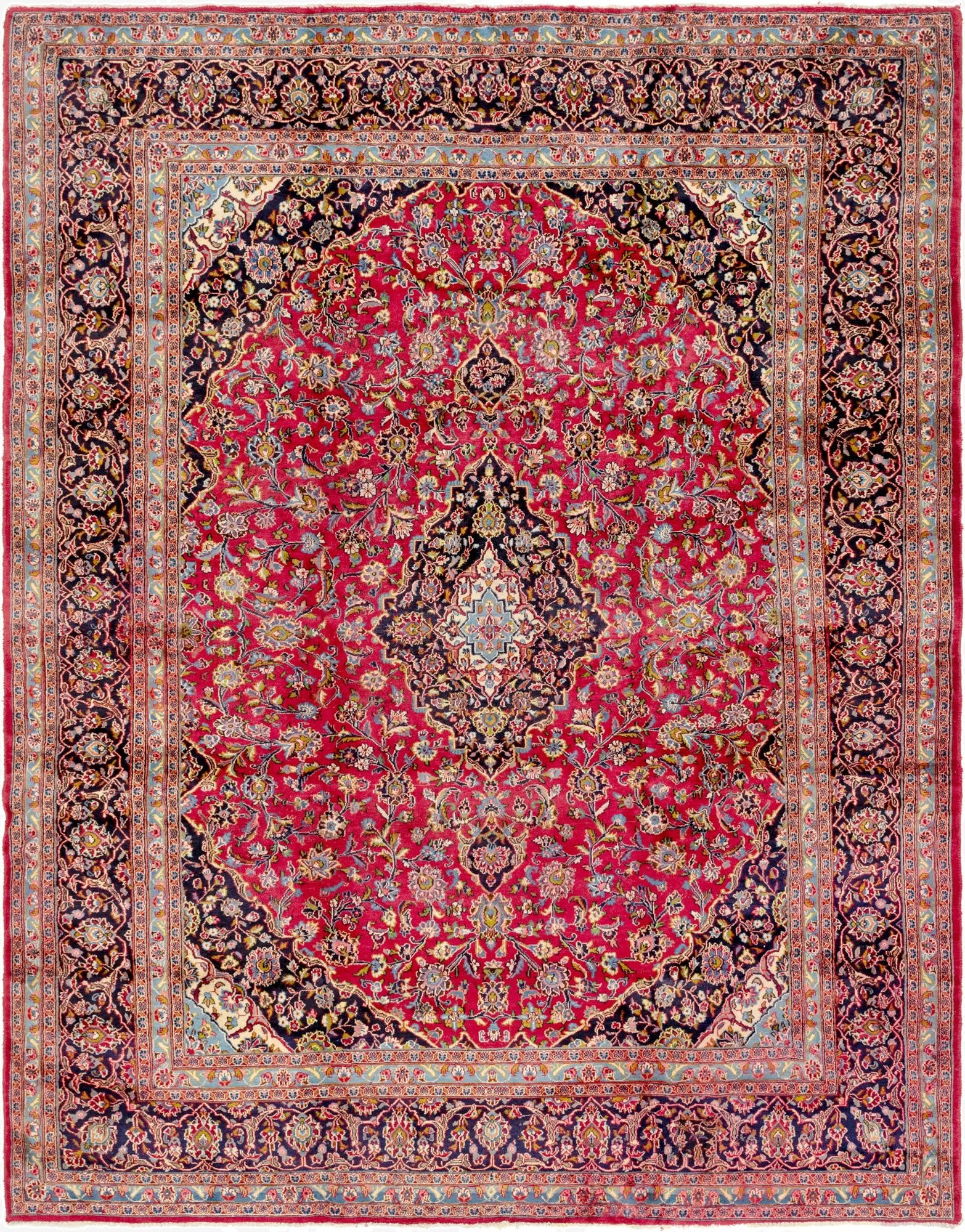 9' 9 x 12' 5  Hand Knotted Mashad Persian Wool Rug