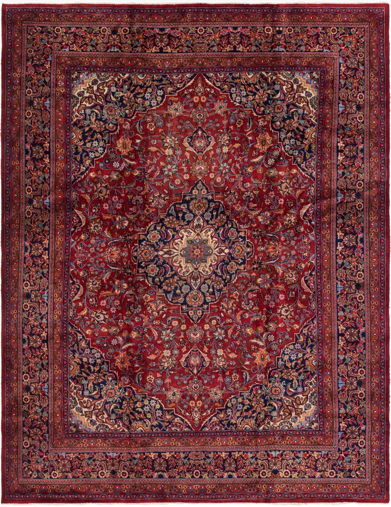 9' 8 x 12' 9  Hand Knotted Mashad Persian Wool Rug