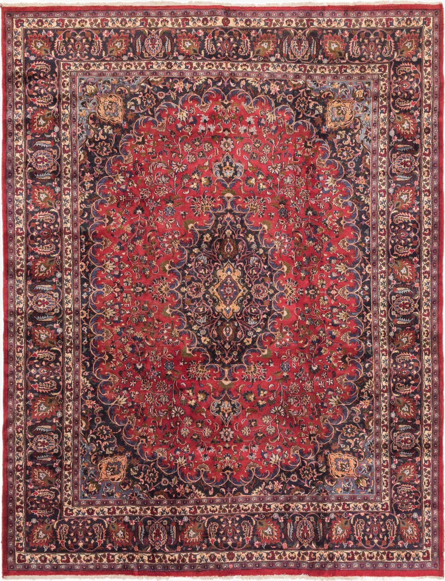9' 8 x 12' 6  Hand Knotted Mashad Persian Wool Rug