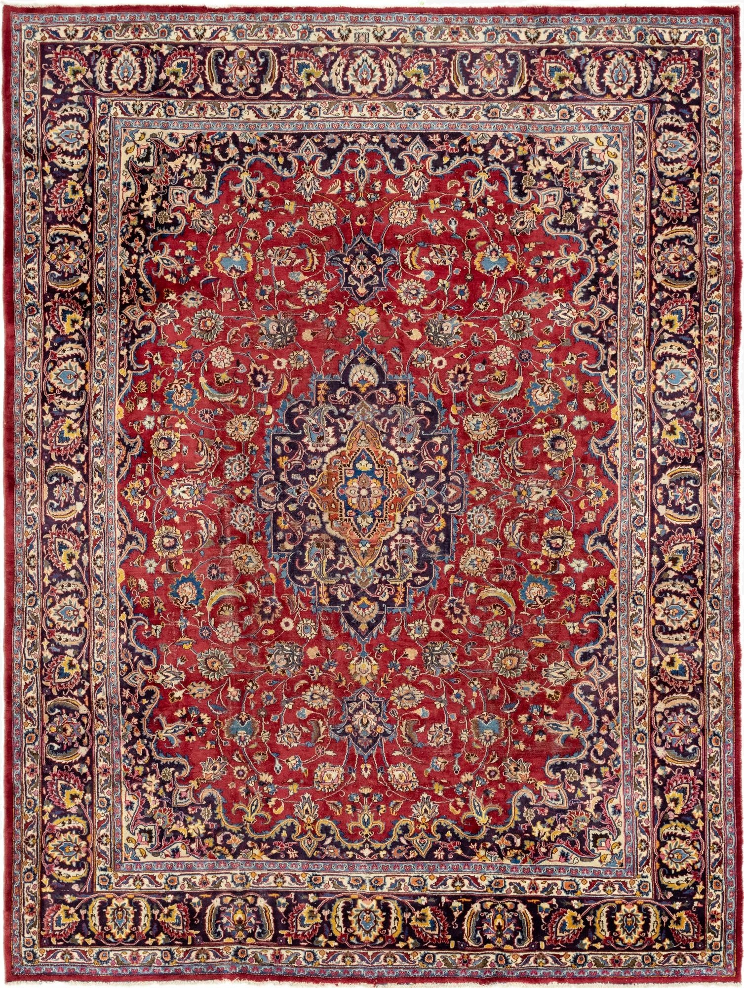 9' 7 x 12' 9  Hand Knotted Mashad Persian Wool Rug