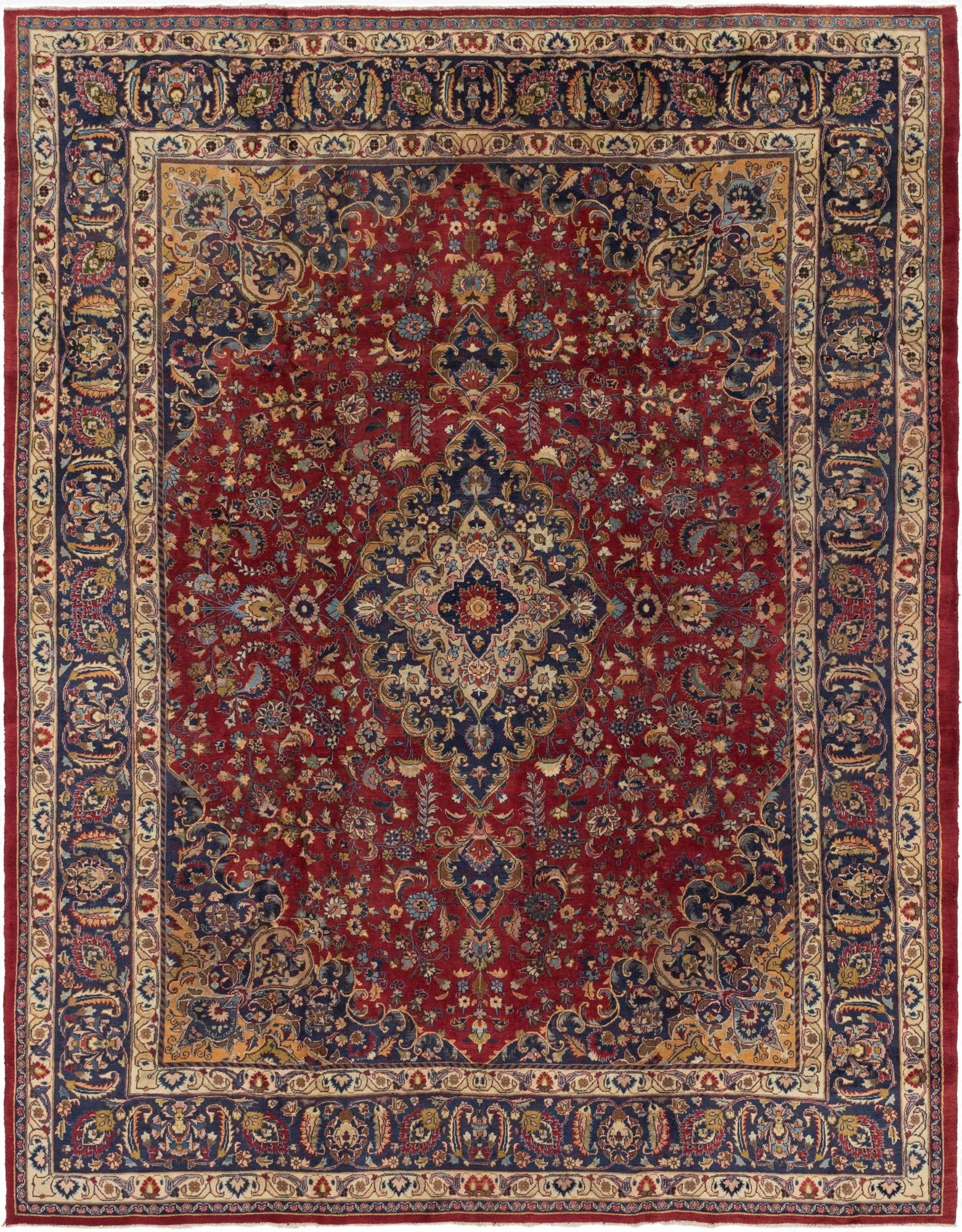 9' 6 x 12' 6  Hand Knotted Mashad Persian Wool Rug