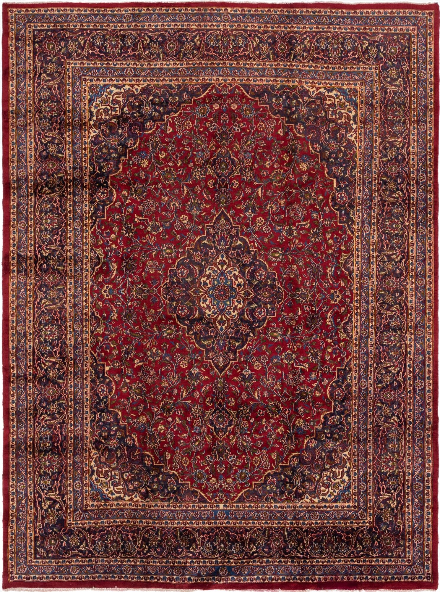 9' 5 x 12' 9  Hand Knotted Mashad Persian Wool Rug