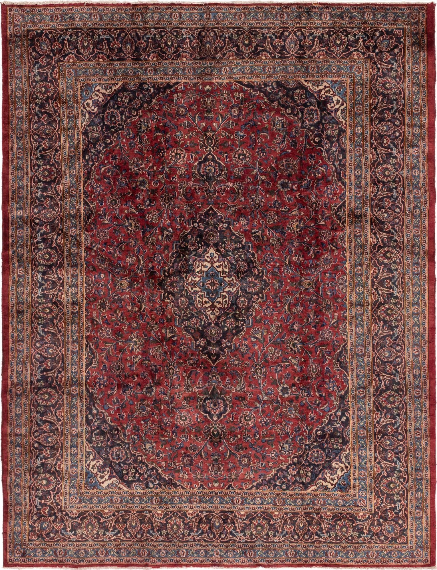 9' 6 x 12' 9  Hand Knotted Mashad Persian Wool Rug