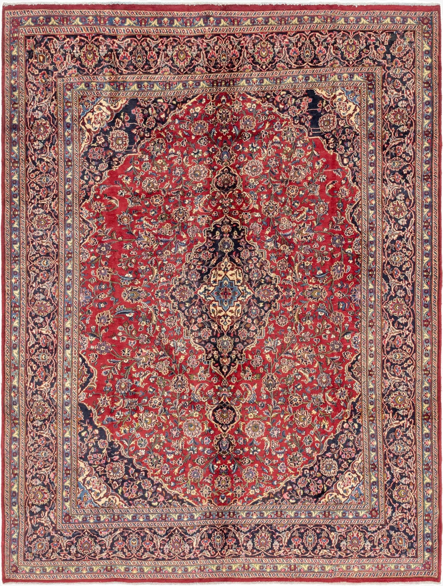 9' 8 x 12' 9  Hand Knotted Mashad Persian Wool Rug
