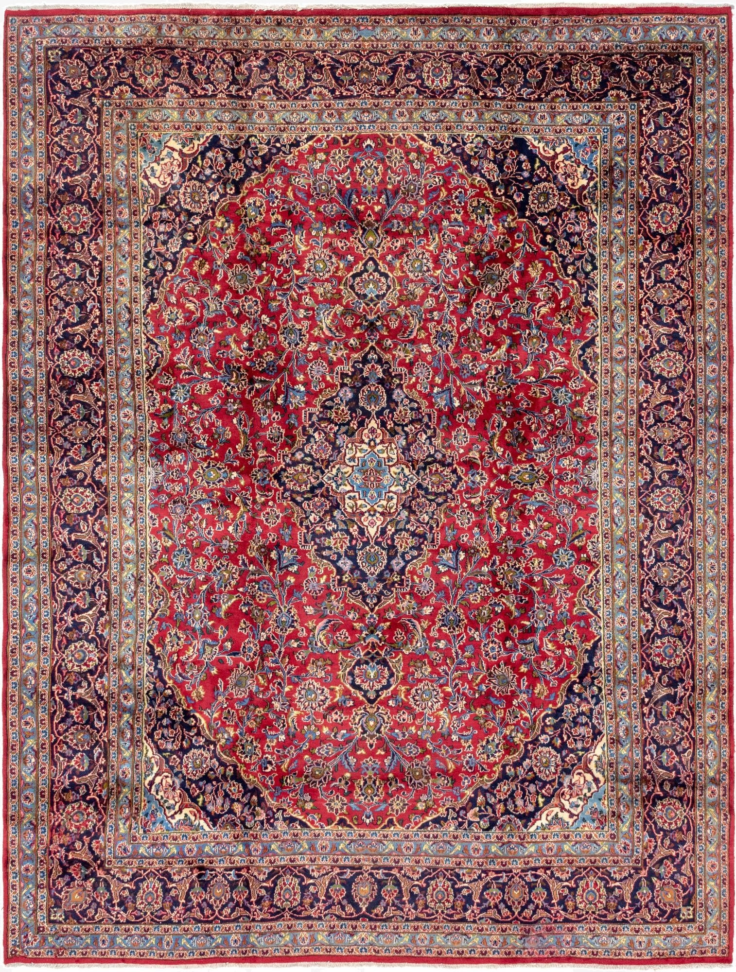 9' 7 x 12' 9  Hand Knotted Mashad Persian Wool Rug
