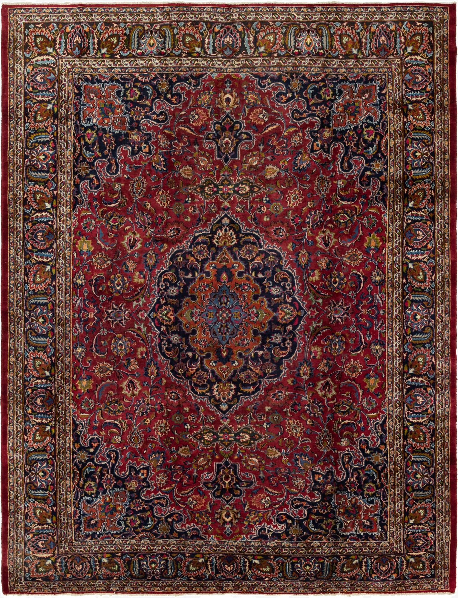 9' 9 x 13' 2  Hand Knotted Mashad Persian Wool Rug