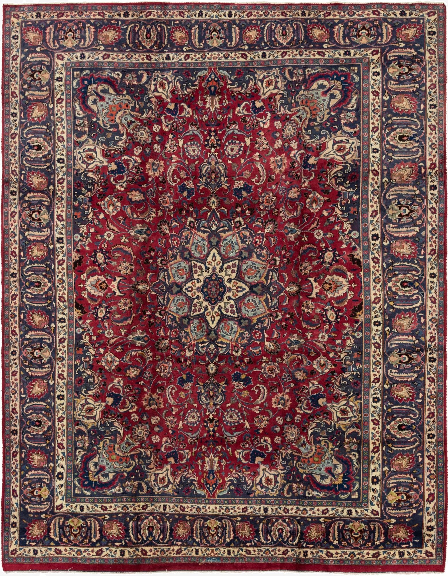 9' 6 x 12' 5  Hand Knotted Mashad Persian Wool Rug