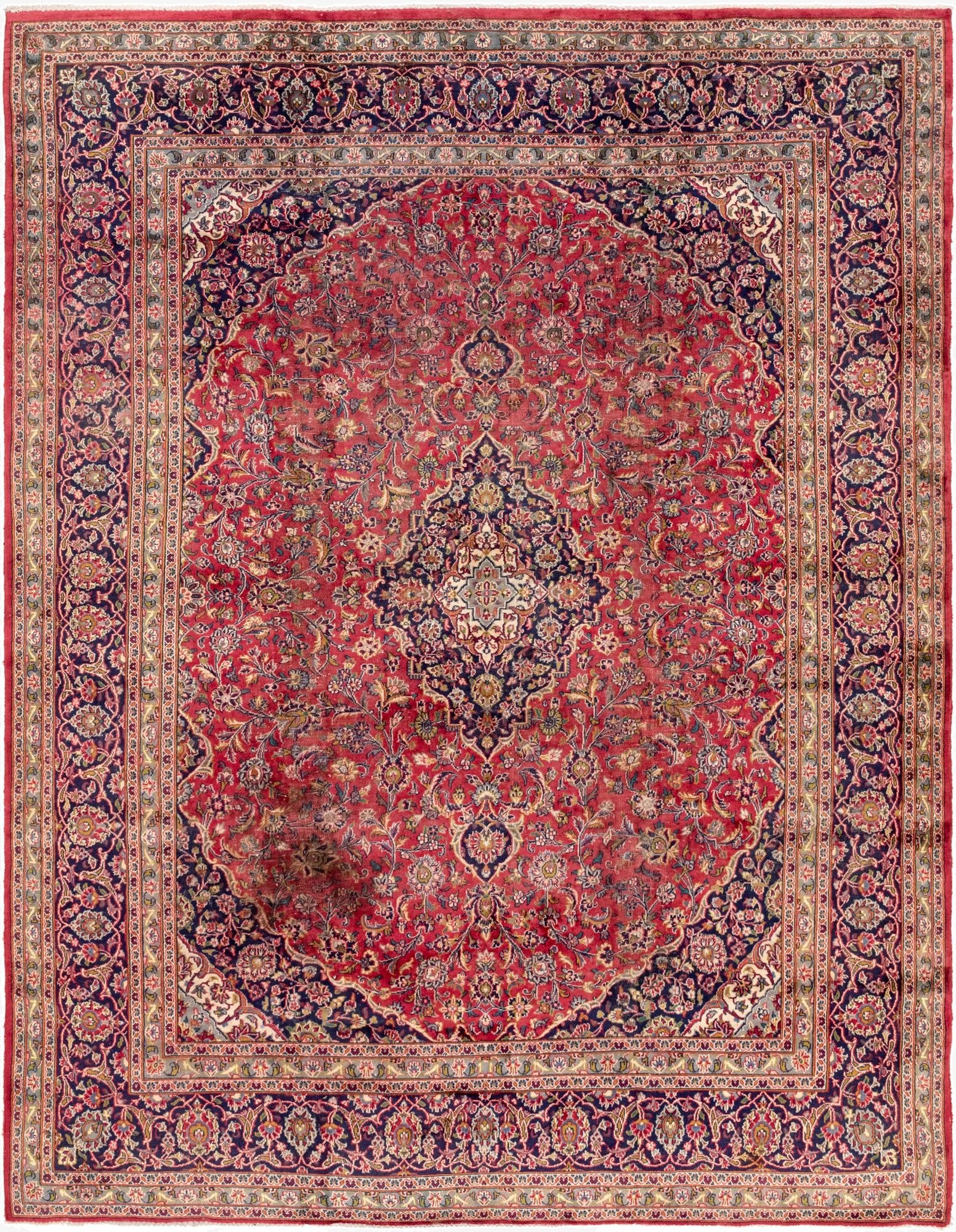 9' 6 x 12' 6  Hand Knotted Mashad Persian Wool Rug