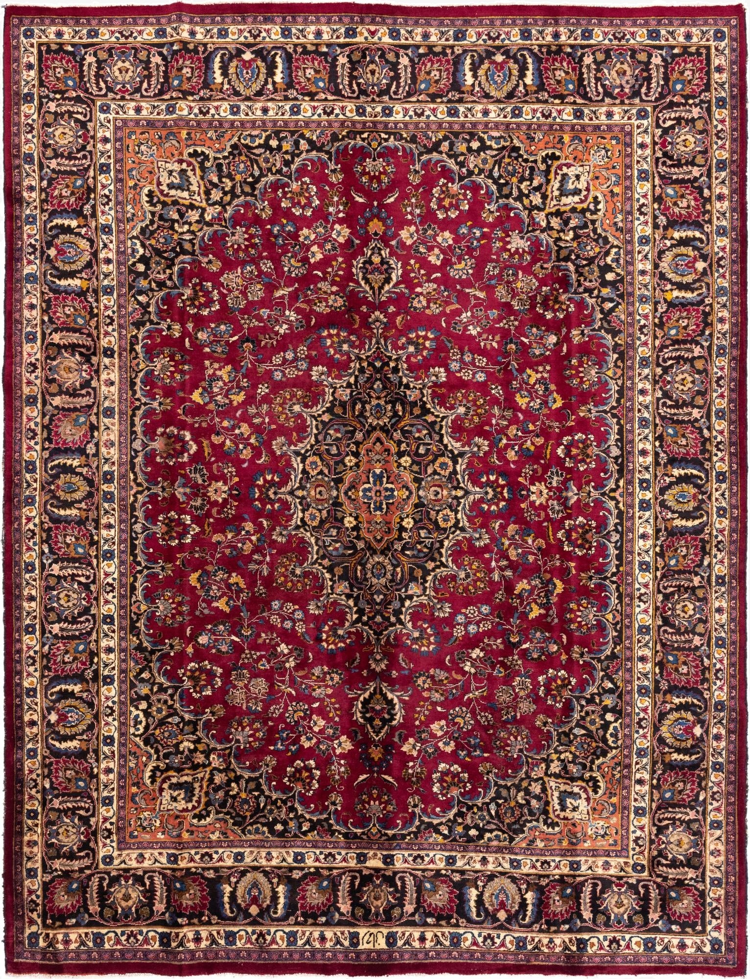 9' 8 x 12' 6  Hand Knotted Mashad Persian Wool Rug