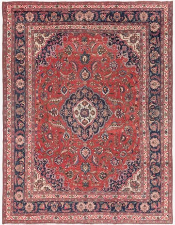 9' 9 x 12' 10 Hand Knotted Mashad Persian Wool Rug