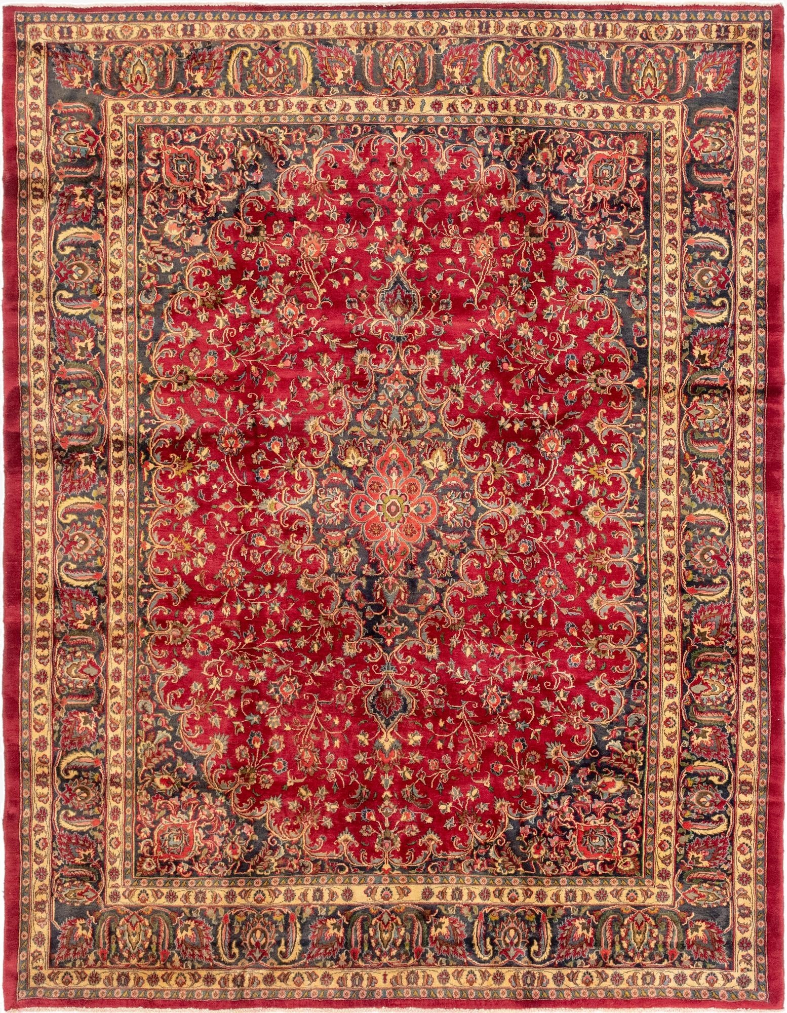 9' 10 x 12' 6  Hand Knotted Mashad Persian Wool Rug