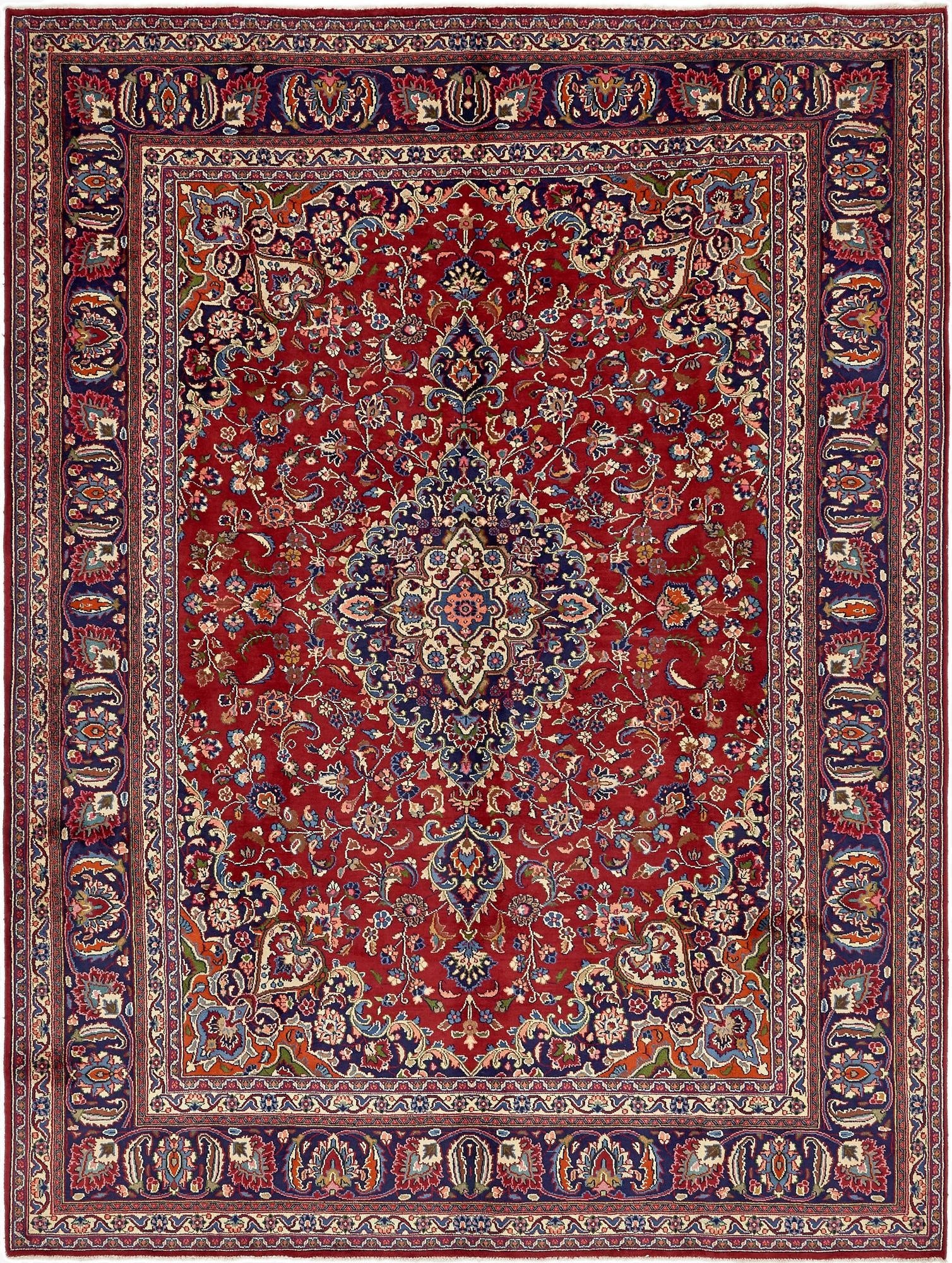 9' 7 x 12' 9  Hand Knotted Mashad Persian Wool Rug