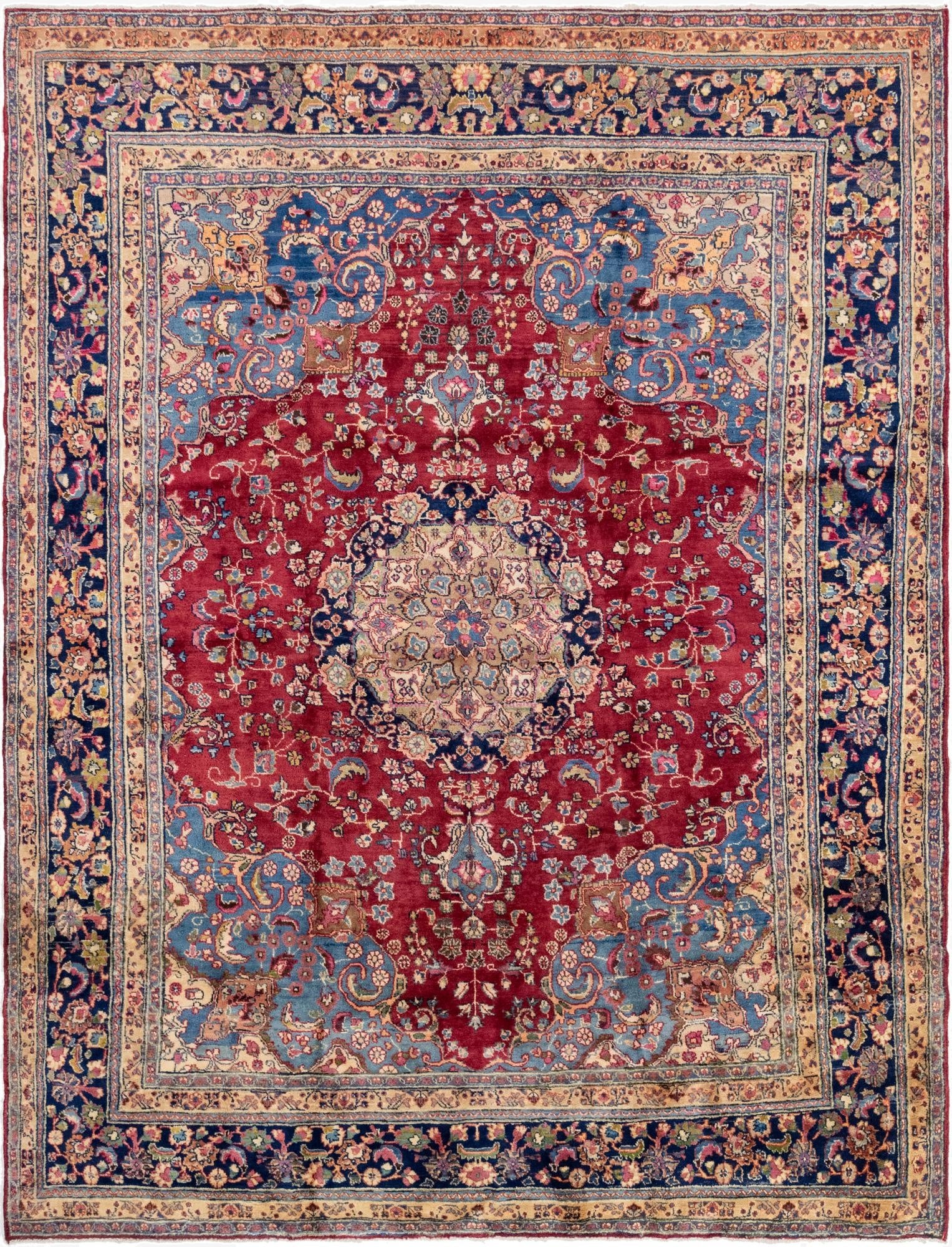 9' 6 x 12' 2  Hand Knotted Mashad Persian Wool Rug